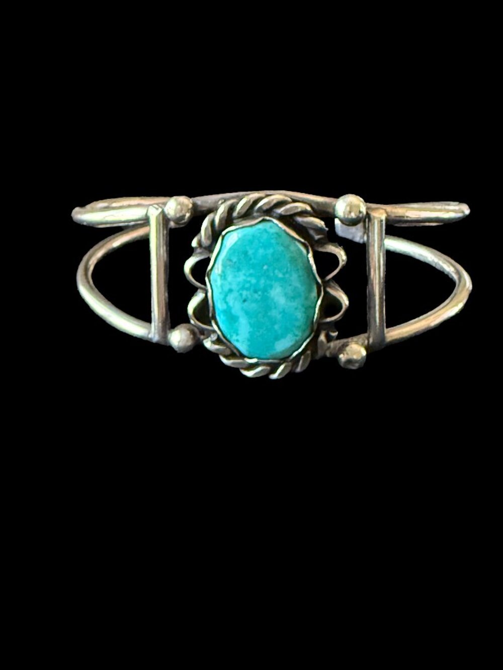 Vintage Navajo Sterling Silver Turquoise Cuff Bracelet Split Shank